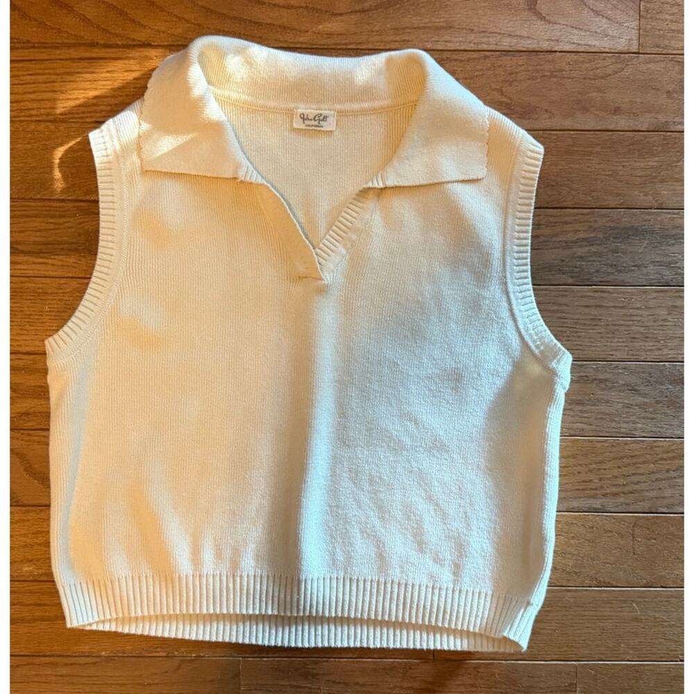 John Galt Collard sweater vest sleeveless cropped off white 100% Cotton